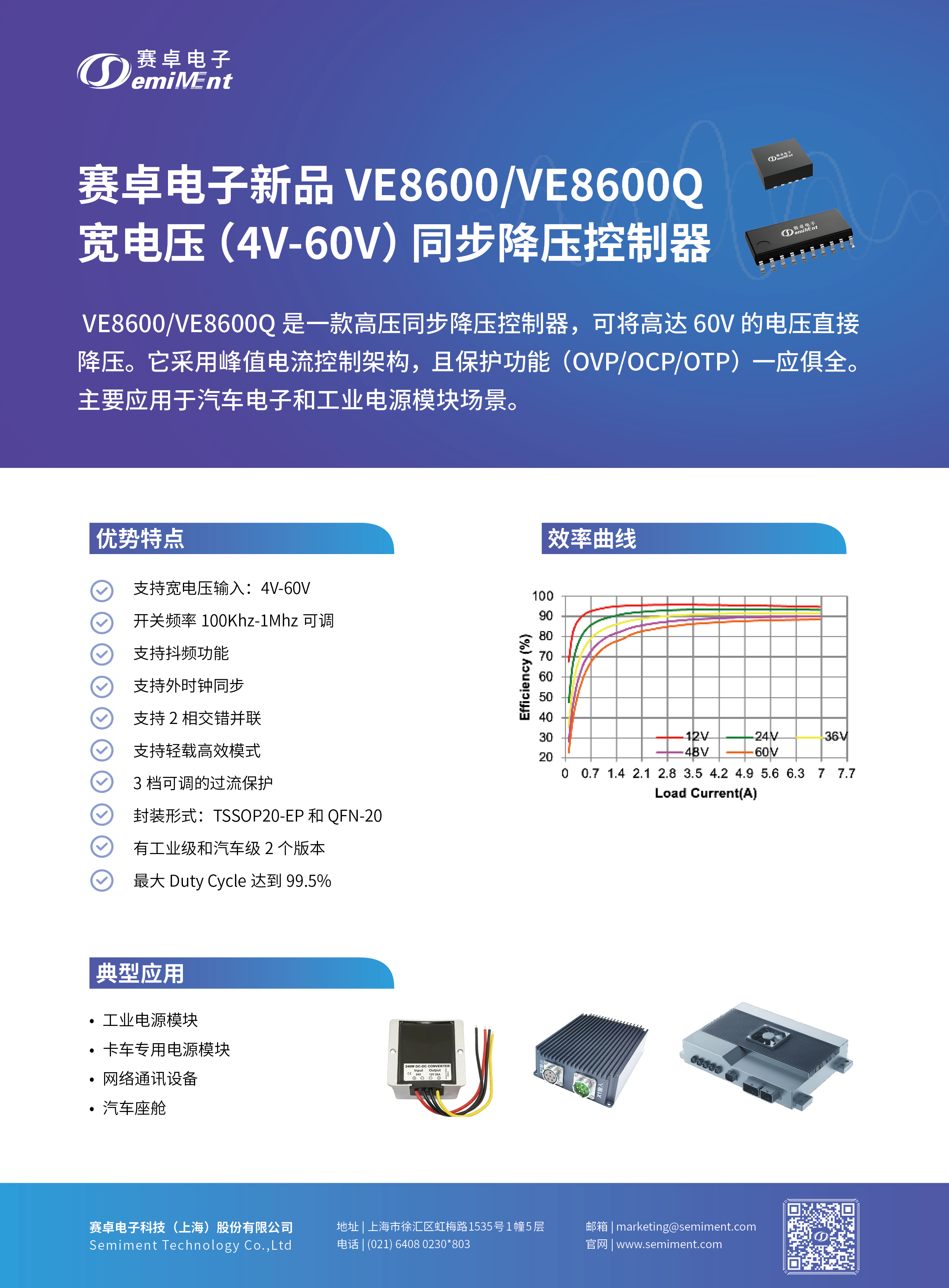 赛卓电子新品 VE8600/VE8600Q宽电压（4V-60V）同步降压控制器